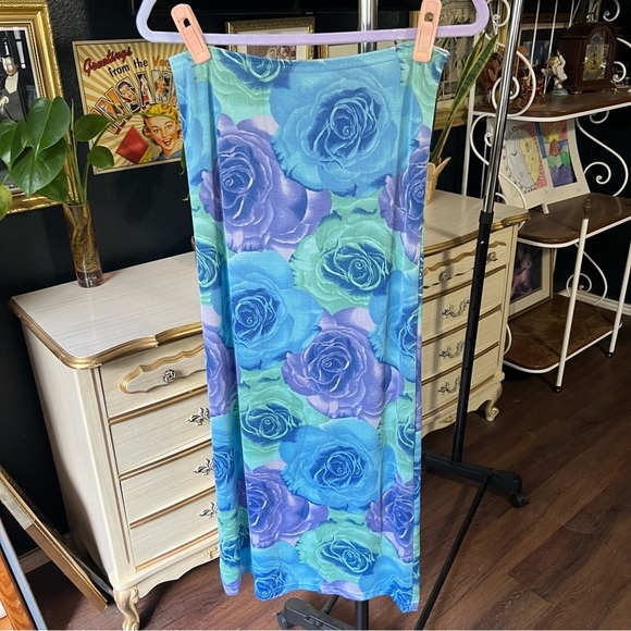 Vintage Dresses & Skirts - Vintage Floral Blue and Green Skirt